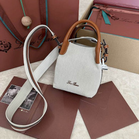 Loro Piana Women's Bale M/i Canvas Bucket Bag / Whisper White/Wheat Bran