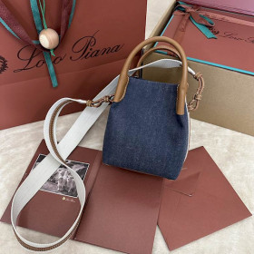 Loro Piana Women's Bale M/i Bucket Bag / Surge Blue/Wheat Bran