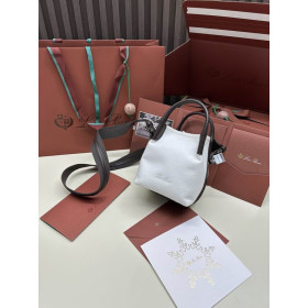 Loro Piana Women's Bale M/i Canvas Bucket Bag / Optic White/Black