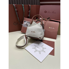 Loro Piana Women's Bale M/i Canvas Bucket Bag / Whisper White/Caramel