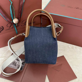 Loro Piana Women's Bale Small Bucket Bag / Surge Blue/Wheat Bran