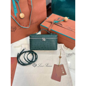 Loro Piana Women's Extra Ostrich Pocket Bag / Peacock Green/Rolled Silver