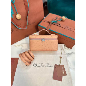 Loro Piana Women's Extra Ostrich Pocket Bag / Beige Apricot/Rolled Silver
