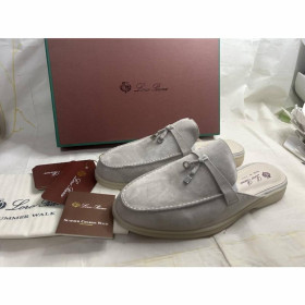 Loro Piana Grey Suede Babouche Charms Flat Mules