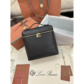 Loro Piana Women's Extra Ostrich Pocket Backpack / Black/Rolled Gold