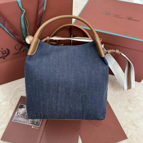 Loro Piana Women's Bale Bucket Bag / Surge Blue/Wheat Bran