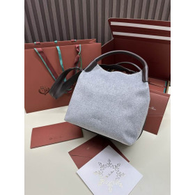 Loro Piana Women's Bale Cotton Bucket Bag / Light Gray