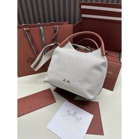 Loro Piana Women's Bale Canvas Bucket Bag / Whisper White/Caramel