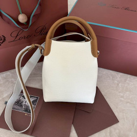 Loro Piana Women's Bale Small Bucket Bag / Whisper White/Wheat Bran