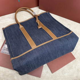 Loro Piana Women's Small Beam Tote / Surge Blue/Wheat Bran