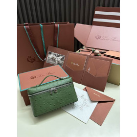 Loro Piana Women's Extra Ostrich Small Pocket Bag / Emerald Green/Rolled Silver