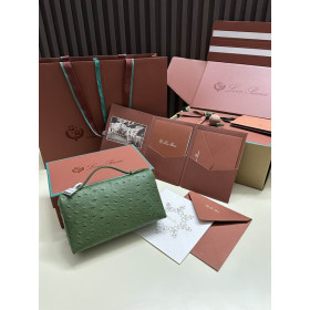 Loro Piana Women's Extra Ostrich Small Pocket Bag / Emerald Green/Rolled Silver