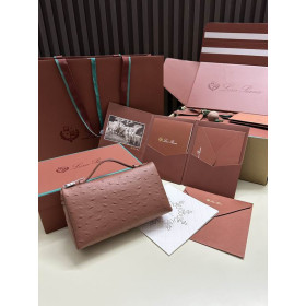 Loro Piana Women's Extra Ostrich Small Pocket Bag / Brick Red/Rolled Silver