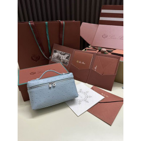 Loro Piana Women's Extra Ostrich Small Pocket Bag / Baby Blue/Rolled Silver