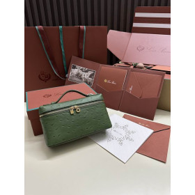 Loro Piana Women's Extra Ostrich Small Pocket Bag / Emerald Green/Rolled Gold