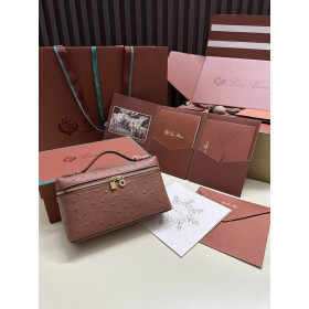 Loro Piana Women's Extra Ostrich Small Pocket Bag / Brick Red/Rolled Gold