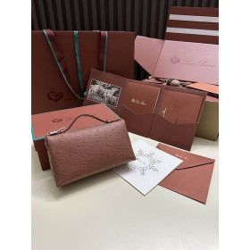 Loro Piana Women's Extra Ostrich Small Pocket Bag / Brick Red/Rolled Gold