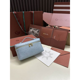 Loro Piana Women's Extra Ostrich Small Pocket Bag / Baby Blue/Rolled Gold