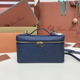 Loro Piana Women's Extra Ostrich Pocket Bag / Dark Blue/Rolled Gold