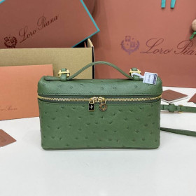 Loro Piana Women's Extra Ostrich Pocket Bag / Dark Green/Rolled Gold