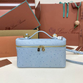 Loro Piana Women's Extra Ostrich Pocket Bag / Baby Blue/Rolled Gold
