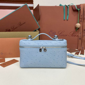 Loro Piana Women's Extra Ostrich Pocket Bag / Baby Blue/Rolled Silver