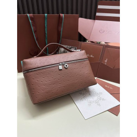 Loro Piana Women's Extra Ostrich Pocket Bag / Nude Brown/Rolled Silver