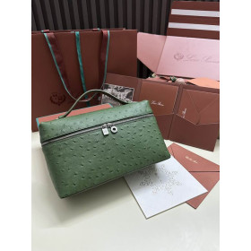 Loro Piana Women's Extra Ostrich Pocket Bag / Dark Green/Rolled Silver