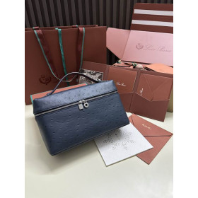 Loro Piana Women's Extra Ostrich Pocket Bag / Dark Blue/Rolled Silver