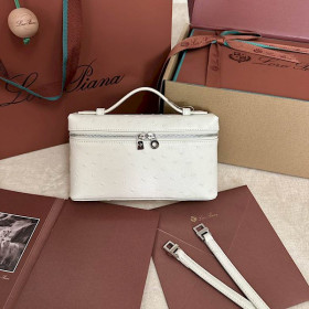 Loro Piana Women's Extra Ostrich Small Pocket Bag / Whisper White/Rolled Silver