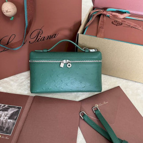 Loro Piana Women's Extra Ostrich Pocket Bag / Light Cyan/Rolled Silver