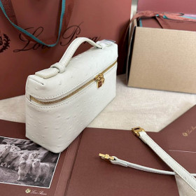 Loro Piana Women's Extra Ostrich Small Pocket Bag / Whisper White/Rolled Gold