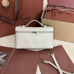 Loro Piana Women's Extra Ostrich Small Pocket Bag / Off-White/Rolled Silver