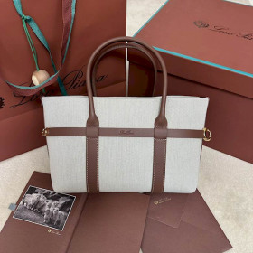 Loro Piana Women's Ghiera Small Canvas Shopper Bag / Natural/Caramel