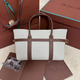 Loro Piana Women's Ghiera Small Canvas Shopper Bag / Natural/Caramel