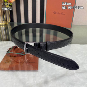 Loro Piana Belt Ostrich Leather Strap 35mm with Silver Buckle in Black