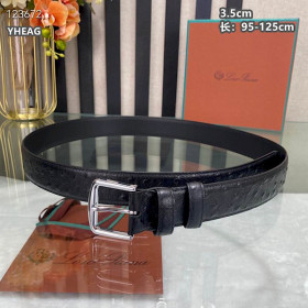 Loro Piana Belt Ostrich Leather Strap 35mm with Silver Buckle in Black