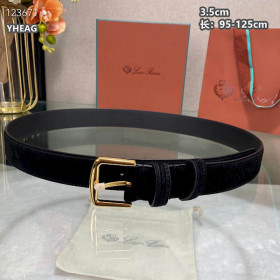 Loro Piana Alsavel Belt Split Calf Suede Leather Strap 35mm with Gold Buckle in Black