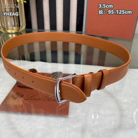 Loro Piana Alsavel Belt Calfskin Leather Strap 35mm with Silver Buckle in Light Brown