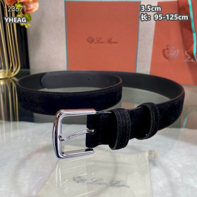 Loro Piana Alsavel Belt Split Calf Suede Leather Strap 35mm with Silver Buckle in Black