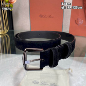 Loro Piana Alsavel Belt Split Calf Suede Leather Strap 35mm with Silver Buckle in Black