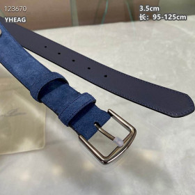 Loro Piana Alsavel Belt Split Calf Suede Leather Strap 35mm with Silver Buckle in Navy Blue
