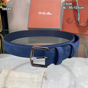 Loro Piana Alsavel Belt Split Calf Suede Leather Strap 35mm with Silver Buckle in Navy Blue