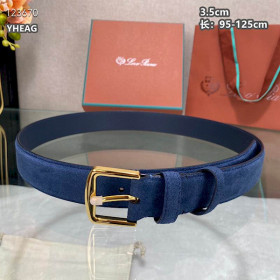 Loro Piana Alsavel Belt Split Calf Suede Leather Strap 35mm with Gold Buckle in Navy Blue
