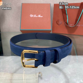 Loro Piana Alsavel Belt Split Calf Suede Leather Strap 35mm with Gold Buckle in Navy Blue
