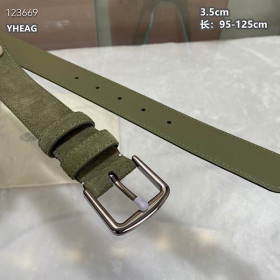Loro Piana Alsavel Belt Split Calf Suede Leather Strap 35mm with Silver Buckle in Olive Green
