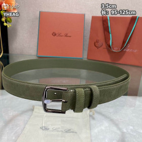 Loro Piana Alsavel Belt Split Calf Suede Leather Strap 35mm with Silver Buckle in Olive Green