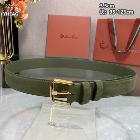 Loro Piana Alsavel Belt Split Calf Suede Leather Strap 35mm with Gold Buckle in Olive Green