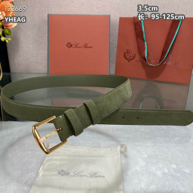 Loro Piana Alsavel Belt Split Calf Suede Leather Strap 35mm with Gold Buckle in Olive Green