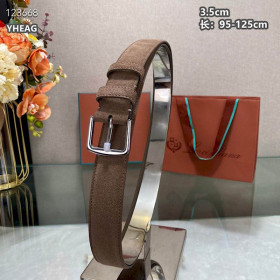 Loro Piana Alsavel Belt Split Calf Suede Leather Strap 35mm with Silver Buckle in Brown